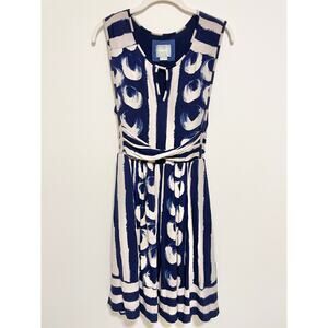 Maeve Womens Mini Dress XS Blue Cream Geometric Print Pockets Modern Artsy